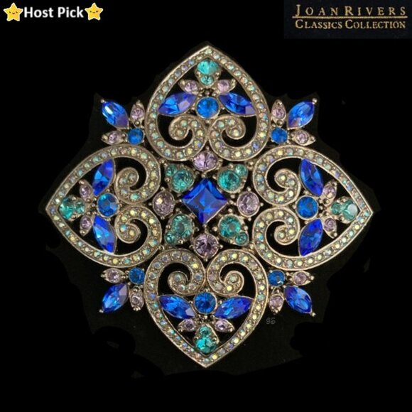 Joan Rivers Jewelry - Vtg JOAN RIVERS Maltese Cross Brooch Rich Blues & AB Rhinestones Signed Thailand